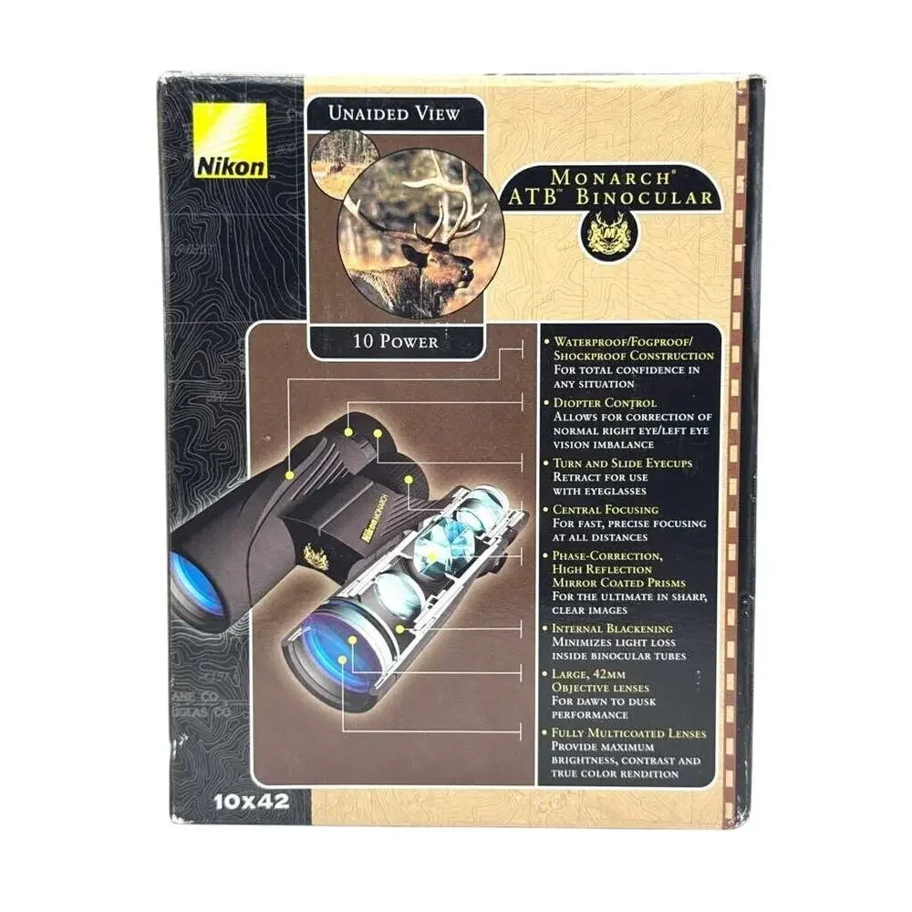 Nikon Monarch ATB 10x42 7432 Waterproof Fogproof Binoculars Case Open Box